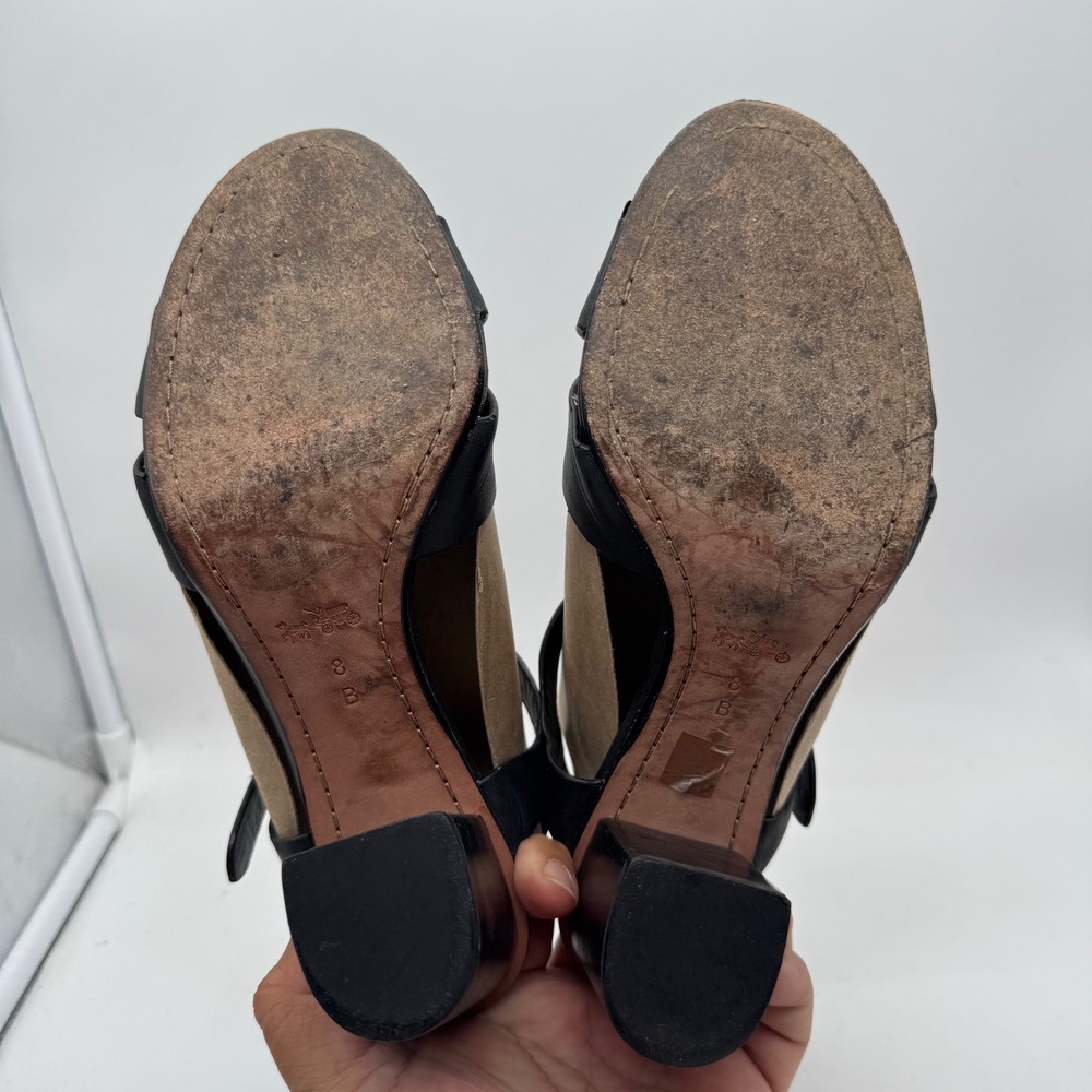 Coach Phoebe Women's Heeled Sandals Black Leather W/Black Chain Block Heel 6 - Picture 6 of 7
